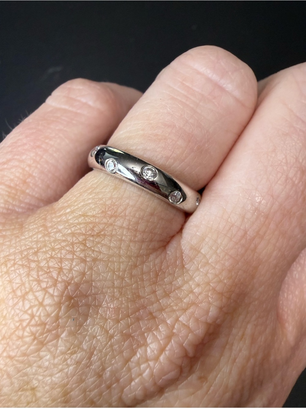 Sterling Silver CZ Dot Band Ring - Silver